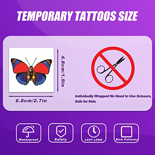Coszeos 60 листа Временни Татуировки с пеперуди за жени, Момичета, Деца, Фалшиви Цветни Пеперуди, Индивидуално Опаковани Стикери с Татуировки,