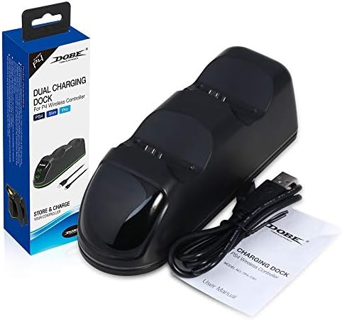 S-Electronic-Store - Зарядно устройство за контролер PS4, Двойно зарядно устройство с дисплей на състоянието на зареждане на контролера на PlayStation 4 / PS4 Slim / PS4 Pro