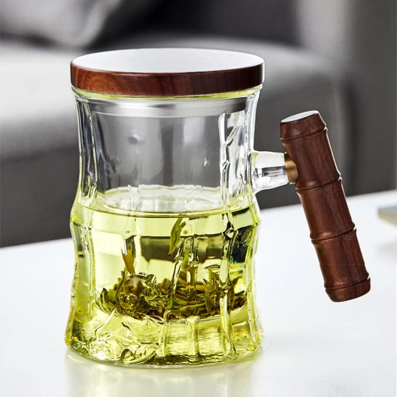YiYLunneo дървена дръжка стъклена чаша чаена чаша с чай разделение цвете чаша чай висока температура за филтриране на вода в домашни