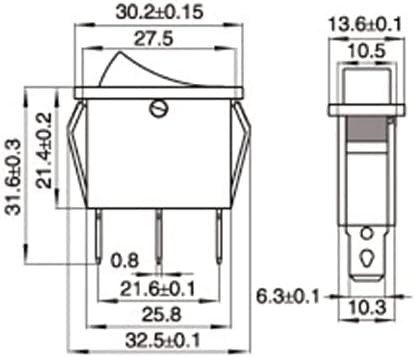 HIKOTA 1бр KCD3 самостоятелно блокиране на кулисный превключвател ON-Off на 2-а позиция 3-пинов 16A 250VAC/20A 125VAC (Цвят: