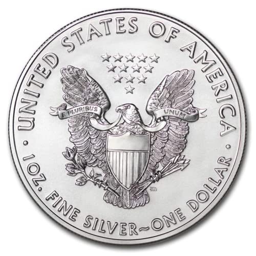 1986-2021 (Случаен година) Лот от (5) монети американски сребърен орел с тегло 1 унция, Блестящи, без да се прибягва (тип 1), със сертификати за автентичност, БУ