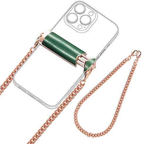 Универсален държач за мобилен телефон, 120 см каишка за колиета през рамо и 30-см каишка за телефон от розово злато + Изумрудено-Зелена