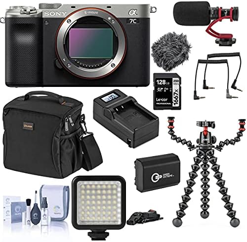 Беззеркальная цифров фотоапарат Sony Alpha 7C, Сребрист цвят (Само корпуса), Комплект с чанта, SD-карта на 128 GB, комплект Joby GorillaPod 5K с монтиране, Микрофон, led осветление, Допъ?
