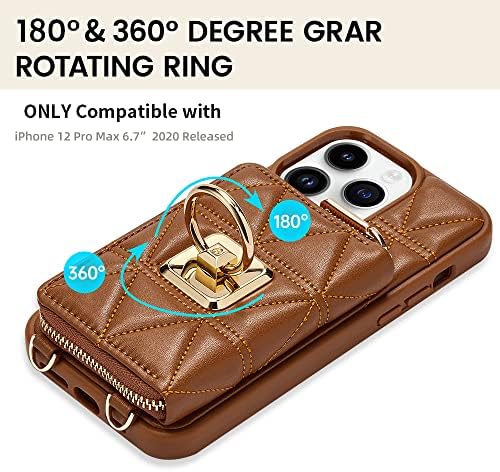 CUSTYPE, Съвместим с калъф за iPhone 12 Pro Max, Чантата с държач за карти, пръстена за завъртане на 360 градуса [Двустранна поставка],