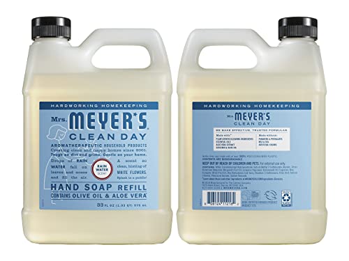 Бутилка за пълнене на течен сапун за ръце MRS. MEYER'S CLEAN DAY Rainwater (33 течни унции (опаковка от 2 броя))