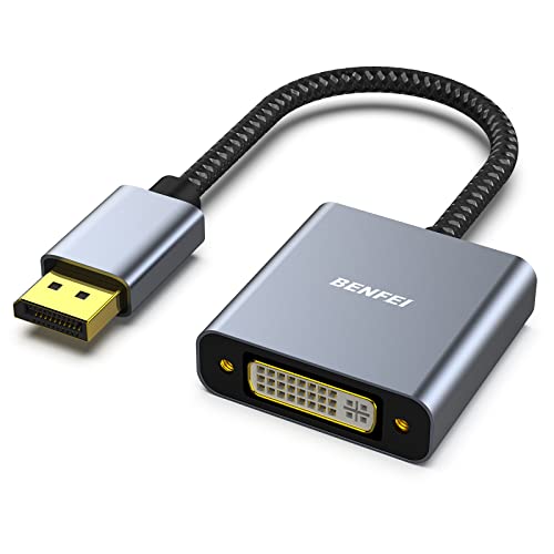 Адаптер DisplayPort за DVI, Benfei DisplayPort за DVI-D Single Link Адаптер, съвместим с адаптер за Lenovo, Dell, HP и други устройства [Позлатени конектори, алуминиев корпус и найлонов кабел]