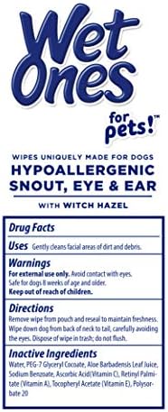 Мокри Кърпички за домашни любимци, Много Нежни Хипоалергенни Кърпички за кучета с гамамелисом за муцуна, очи, Уши, | Без ароматизатори