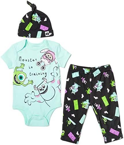 Disney Pixar Monsters Inc. Комплект дрехи Sully Boo Майк Baby от 3 теми: Приятен Боди, Панталон, Шапка