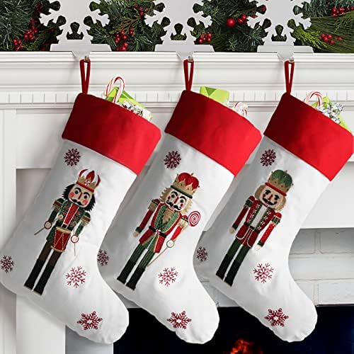 Коледни Чорапи Meriwoods, 3 опаковки, 18 Инча, Коледни Чорапи с голяма Бродерия под формата на Щелкунчика за семейството, Персонални Празнични