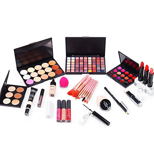 KARUIZI Makeup Kit Универсален подаръчен комплект за грим за жените, Пълен комплект, Палитра сенки за очи Комплект блесков