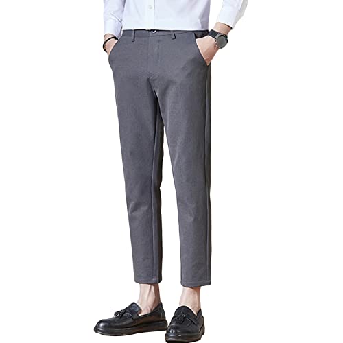 Maiyifu-GJ Мъжки Прилепнали панталони-участък, Обикновена Прилепнали панталони за костюми, белите Дробове бизнес панталони, устойчиви на бръчки (Тъмно сиво, 32)