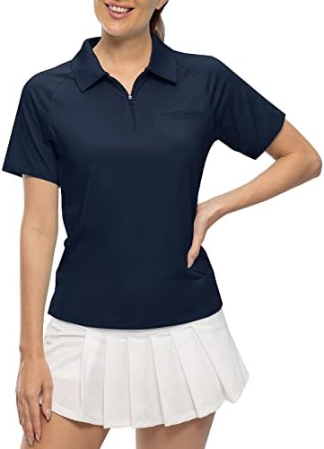 TBMPOY Дамски Ризи Поло С Къс ръкав UPF 50 + Спортни Тениски за голф с цип, Бързосъхнеща Лека Спортна Риза