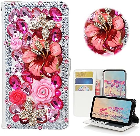 Калъф STENES Galaxy S9 - Стилен - 3D Кристални Рози, Ръчно изработени, Отделения за кредитни карти, Портфейл с пеперуда, Сгъваема