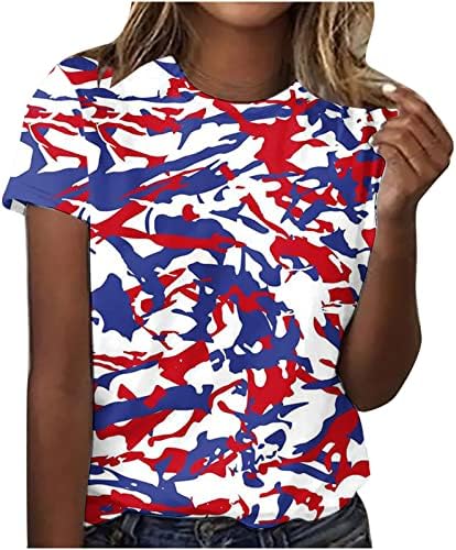 На 4 юли за Жени 3D Червен Син Бял Флаг Патриотични Ризи Ежедневни Летни Празници на Рейв-Парти Туника Риза Основни Тениски