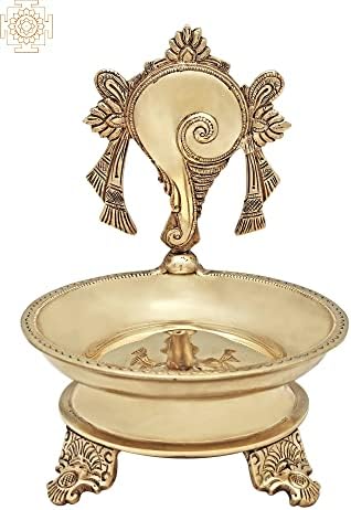 7 Лампа с фин фитилем под формата на мивки (Символ на вайшнавов) | Тела от месинг | Ръчна изработка|, извършвани в Индия - Месинг