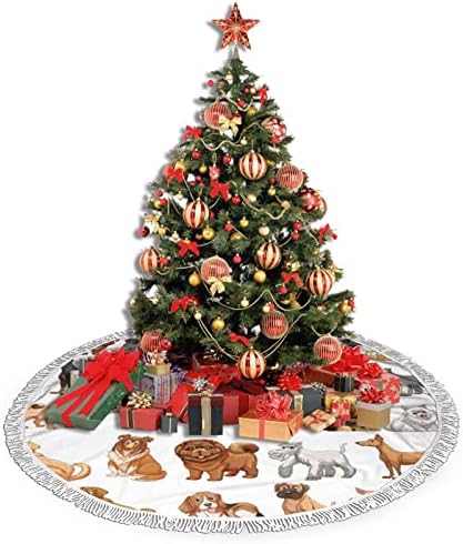 Пола за Коледната Елха с Красиви Кучета, Подложка за Поли под формата на Елхи с Четка за Празничен Декор на Сватбени партита 48