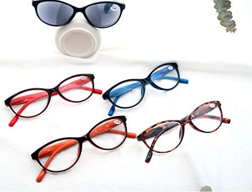 Очила за четене HEEYYOK Женски 2,50, 5 опаковки, Красиви Дамски Очила за четене, Качествен Пружинен Шарнир, Цветни, с защита от Слънцето, за Четене на открито
