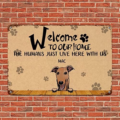 Alioyoit Забавен Метален Знак Кучета Хрътка Потребителското си Име на Кучето Добре дошли в Нашата Къща Ретро Метален Принт Куче