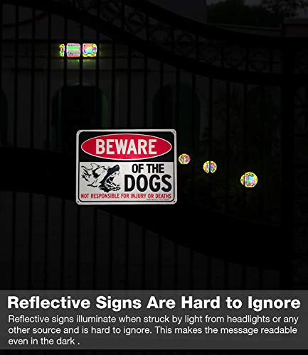 Знак Пазете се от кучета, не носи отговорност за наранявания или смърт, Голям отразяваща алуминий метален знак с размерите на 14x10 инча,