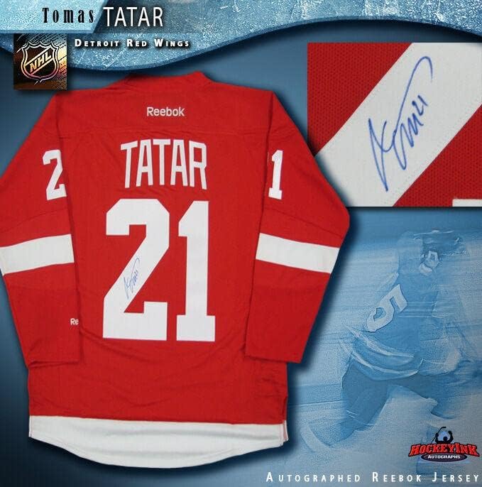 ТОМАШ ТАТАРИ подписа Червената фланелка Reebok Детройт Ред Уингс - Тениски НХЛ с автограф