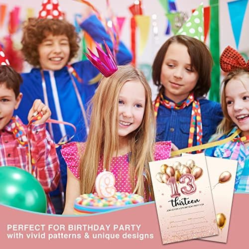 Покани за парти в чест на 13-ти рожден ден ZIIUFRN, Покани със златни топки в пликове (4 X 6), Персонални покани за момчета и момичета