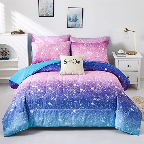 Комплект лилаво одеяла с пайети kiddiku Twin Size за момичета, Одеало с пайети Galaxy Туинкъл Starlight за Близнаците (2 бр.)