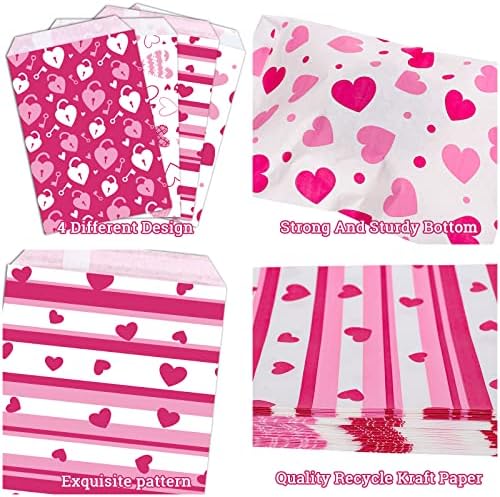 AnyDesign 120 Опаковки, Опаковки за предложения за Деня на Свети Валентин, Розово-червени, бели Хартиени Подаръчни пакети с