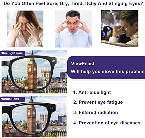 ViewFeast Блокер Синя Светлина Очила с Квадратни Рамки За очила Nerd Против Blue-Ray Компютърни Очила Без Рецепта