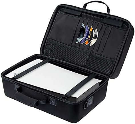 【Черно】 Калъф за PS5, Пътна чанта за съхранение на дискове /цифрови издания на конзолата PS5 и контролери, Защитна чанта през рамо за PS5, контролери, игрални карти, HDMI и