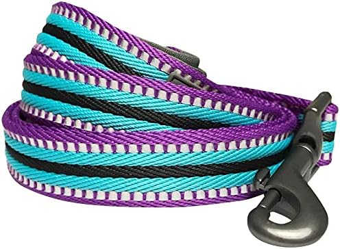 Каишка за кучета Blueberry Пет 3 М, Отразяваща в Разноцветную ивица, с Мека и удобна дръжка, 4 фута x 1 инч, Виолетово-Син,