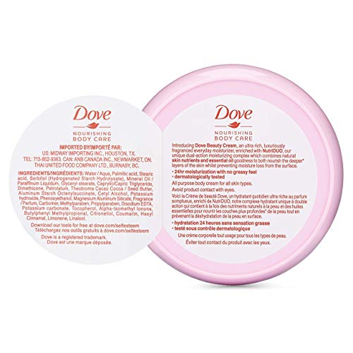 Dove Подхранващ Крем за грижа за кожата на лицето, ръце и тяло за нормална и суха кожа, Лосион за тяло за жени с 24-часов влага,
