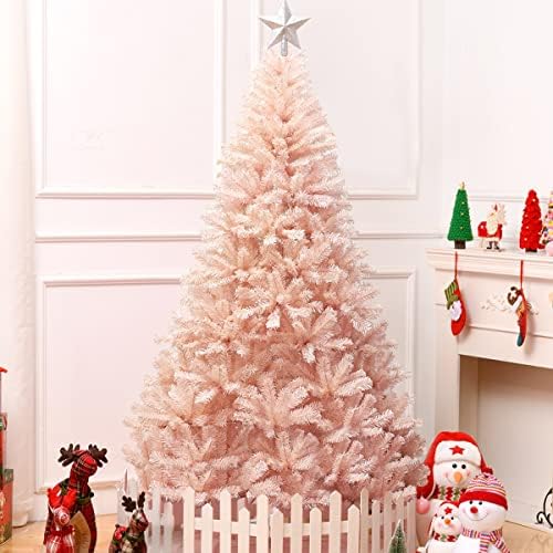 Mayjooy 7-Подножието Розова Изкуствена Коледна Елха, Неосвещенная Коледно Дърво с 937 Издръжливи Обувки от PVC и Здрава желязна Основа,