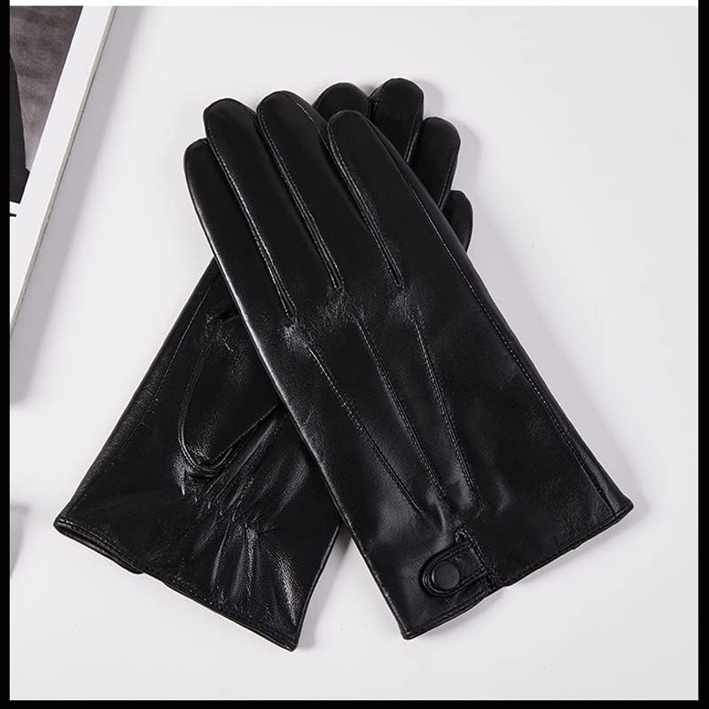 N/A Мъжки Кожени ръкавици с чувствителен на допир екран, есен и зима, плюс Кадифе Дебели Топли задните ребра с двойна игла за шофиране (Цвят: A, размер: XL Код)
