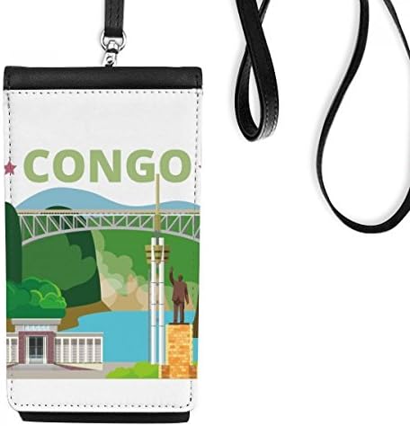 Сградата На Градската Статуи Конго Телефон В Чантата Си Портфейл Окачен Мобилен Калъф Черен Джоба