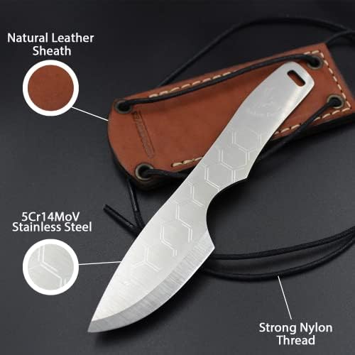 Ножове BPS Techno Bee - Шиен нож от неръждаема стомана - Каркасный Нож с фиксирано острие в джоба от естествена кожа - Походный