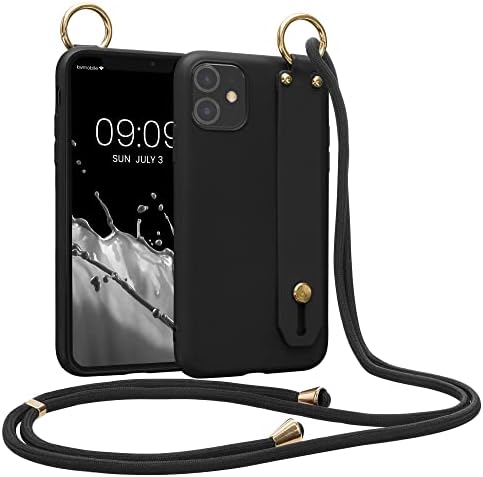 Калъф kwmobile, съвместим с Apple iPhone 11 - Мек калъф за телефон от TPU с държач за ръчен каишка и шнурком - Черен