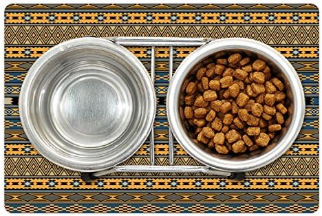 Афганистанският мат Ambesonne за домашни за храна и вода, близкия изток Геометрични Фигури-Квадрати, Шевроните и Ромбове, Правоъгълен Нескользящий