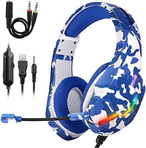 Синьо - Детска Слушалки Pro Gamer RGB LED Стерео Обемни Слушалки 3.5 мм Слот Слушалки My GMR01