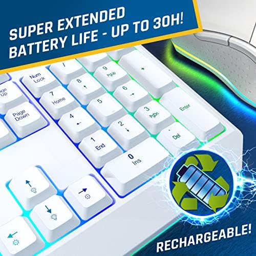 Безжична детска клавиатура на BOJIDAR Chroma RGB Новата версия на 2023 г. - Батерия с дълъг живот - Бърз и безшумен набор на текст - Водоустойчив безжична клавиатура с подсветк?