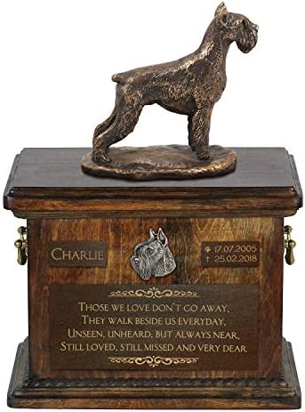 Подстригва шнауцер 2, Спомен Урна за Кучешки Праха със Статуя, на името на домашен любимец и Цитат - ArtDog Personalized