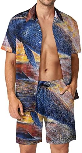 Картината Подскачащи Кит, Мъжки Хавайски Комплект от 2 теми, Ризи с къс ръкав Копчета, Плажни Панталони на Свободния Намаляване, Тениски, Спортен