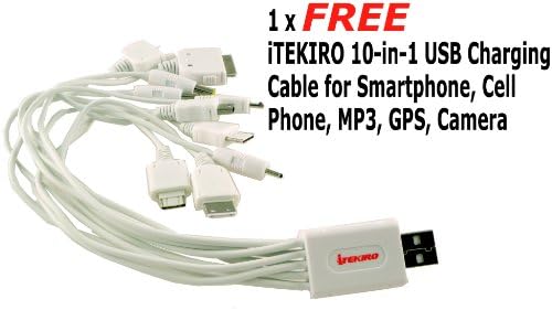 iTEKIRO AC Стенно Зарядно за Кола Dc Комплект за Pentax Optio T10 + iTEKIRO 10-в-1 USB Кабел За зареждане