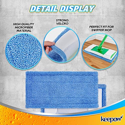 За многократна употреба на тампони KEEPOW за парцал Swiffer Метла 2-в-1, за Многократна употреба и пере Кърпички за мокро и сухо почистване, сини, 6 опаковки (въже в комплект?
