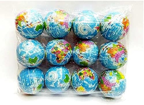 Игри набор от Omura | Мини-топки за стреса от мека пяна Planet Earth - 24 топчета в кутия | Бонус: Универсален калъф № 10 размер (цвят може