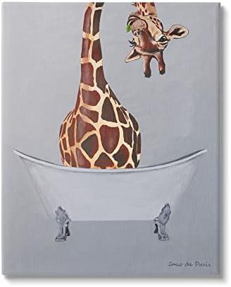 Stupell Industries Забавна Снимка на тема Баня с изображение на Врата на Жирафа, Дизайн Coco de Paris