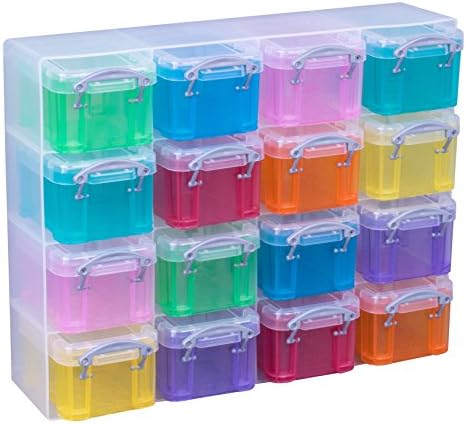 Наистина полезен органайзер, 16 кутии за съхранение с размер 0,14 литра в прозрачен пластмасов органайзер и цветни кутии с различни
