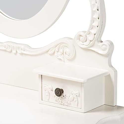 Baxton Studio Macsen Класически и традиционен тоалетка от бяло дърво от 2 теми с регулируемо огледало