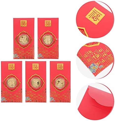 DOITOOL 2022 Китайската Нова Година Червени Пликове: 5шт 2022 Червени Пакети с Шарките на Зодиака Щастливите Пари Хунбао за Пролетния