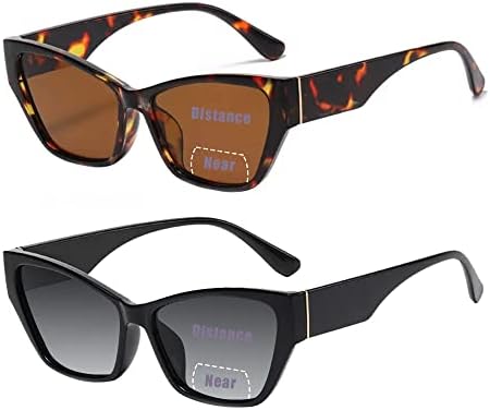 2 Опаковки Бифокальных слънчеви очила за четене за жени в Дебела Рамка, Ретро Слънчеви очила Cateye с Тъмни Поляризирани