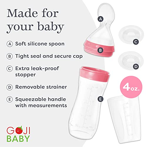 Goji Baby – Лъжичка за раздаване на детска храна – хранене без елементарно - Силикон опаковка бебешка храна за деца над 4 месеца – Лъжичка